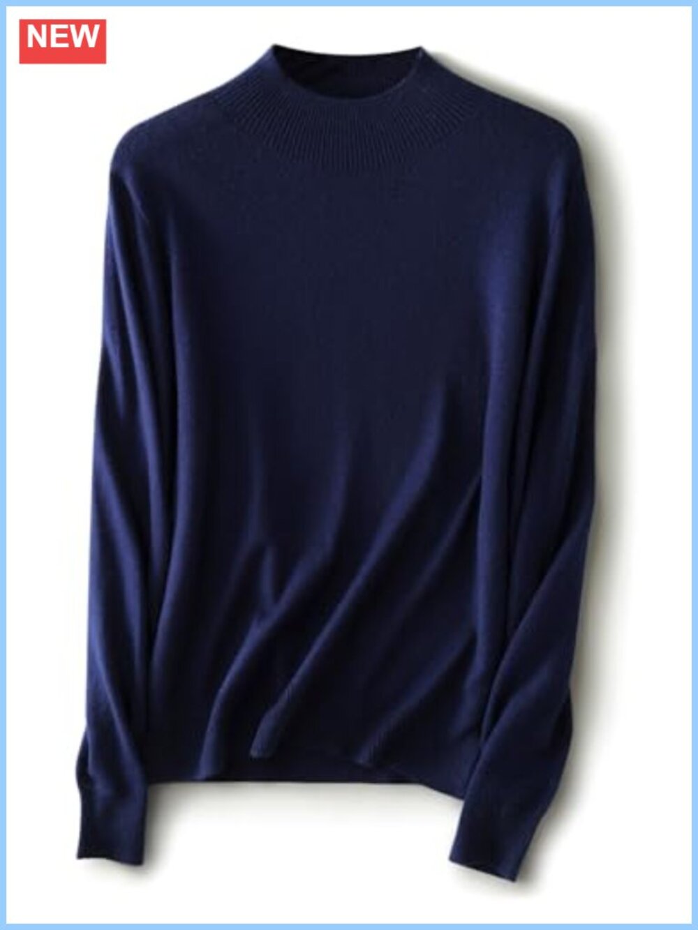 Merino Wool Blend Mock Neck Seamless Knit Pullover Sweater